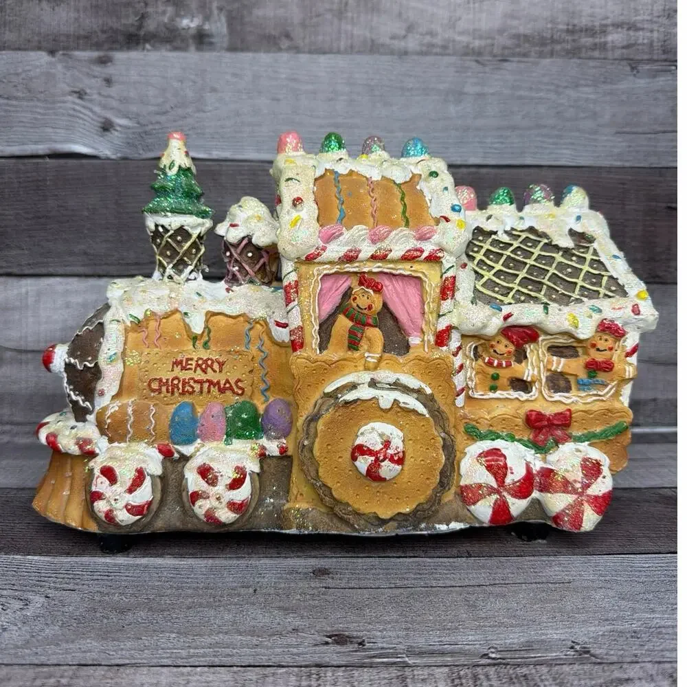 Vintage Cracker Barrel Train Fiber Optic Lighted Christmas Gingerbread As Is